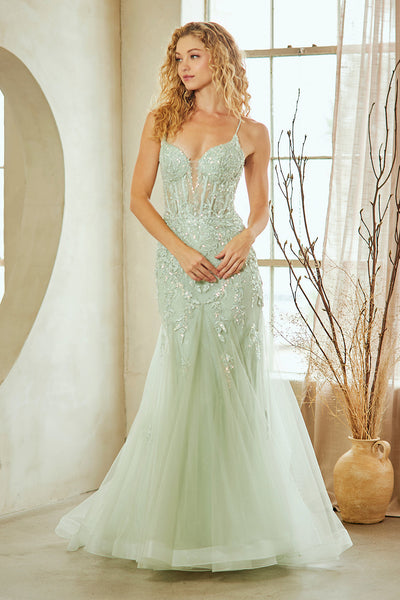 Prom Dress V-Neck Beaded Mermaid Formal Gown By Amelia Couture 2120