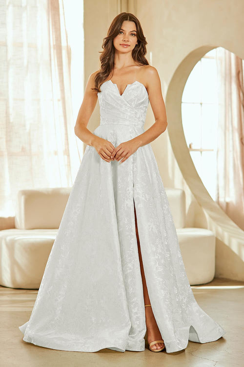 Strapless A-Line Jacquard Evening Gown with Sweetheart Neckline by Amelia Couture 8061