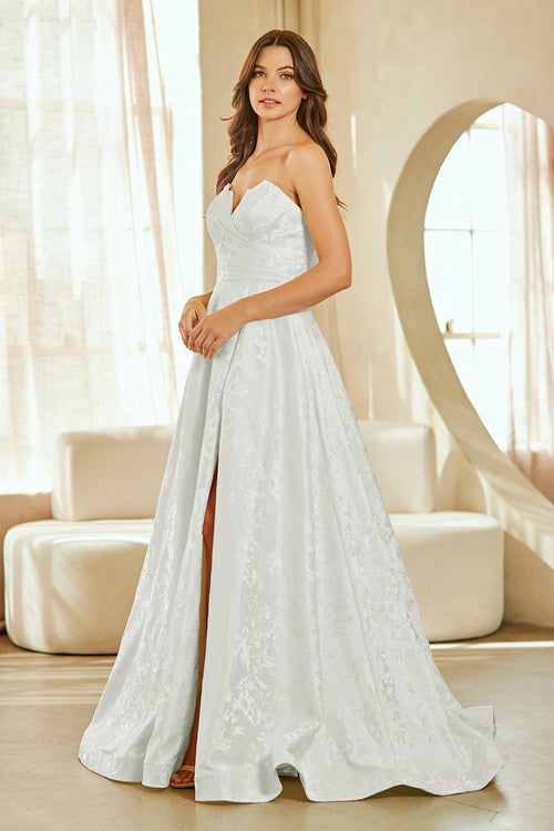 Strapless A-Line Jacquard Evening Gown with Sweetheart Neckline by Amelia Couture 8061