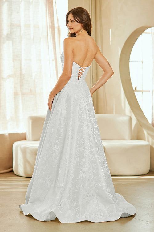 Strapless A-Line Jacquard Evening Gown with Sweetheart Neckline by Amelia Couture 8061