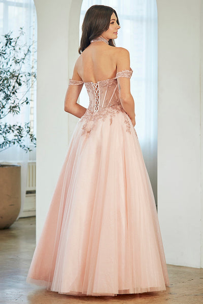 Off-Shoulder Beaded Lace Corset Bodice Sweetheart Neckline & Choker by Amelia Couture 8065