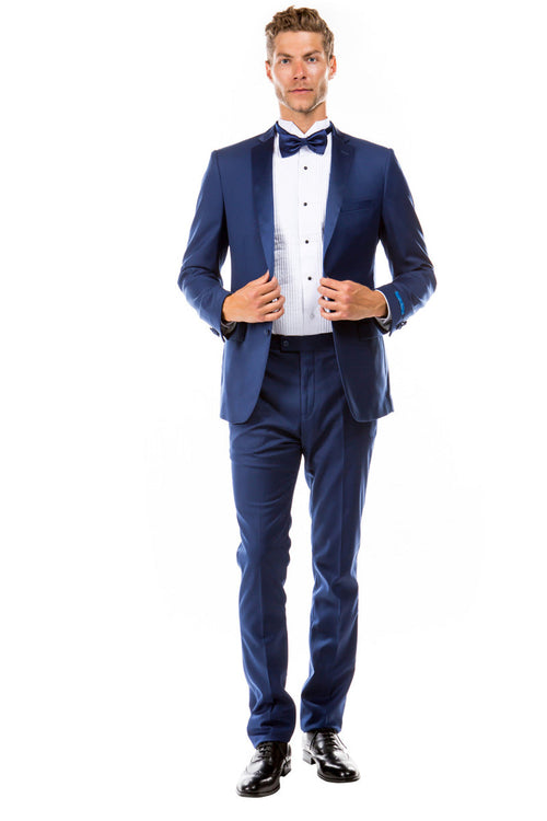 Men's Indigo Blue Slim Fit Two Button Tuxedo by Bryan Michaels