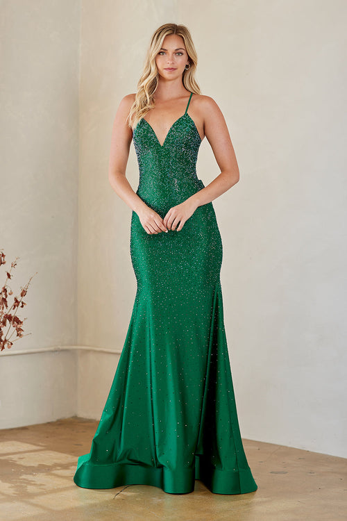 Amelia Couture 3018 Sequin Embellished Criss-Cross Back Mermaid Gown