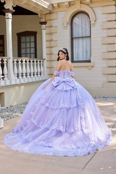 Juliet 1507J Applique Lace Off-Shoulder Glitter Tulle Quinceanera Dress