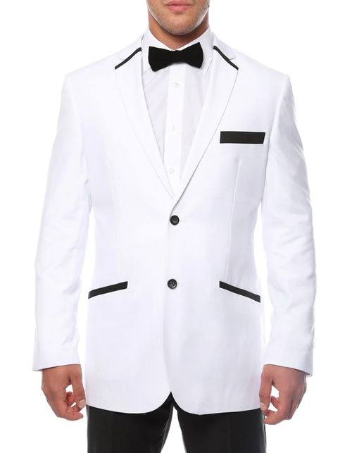 White Prom Suit - White Prom Tuxedo Suits - White Wedding Black Trim Tuxedo