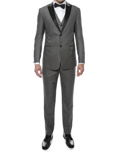 Gray Prom Suit - Grey Vested Peak Tuxedo