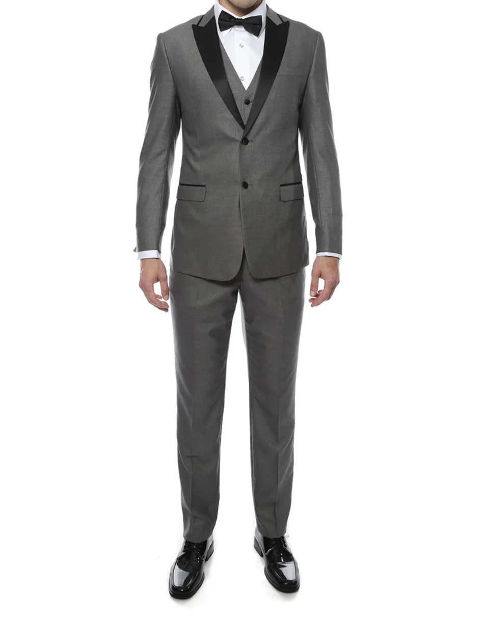 Gray Prom Suit - Grey Vested Peak Tuxedo