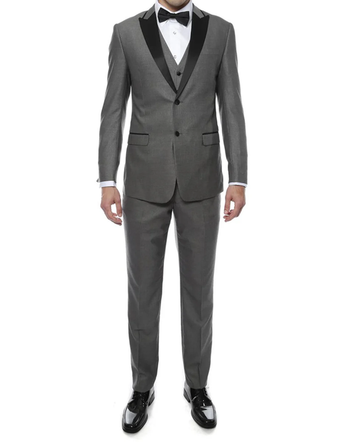 Gray Prom Suit - Grey Vested Peak Tuxedo by PROMTUXEDO