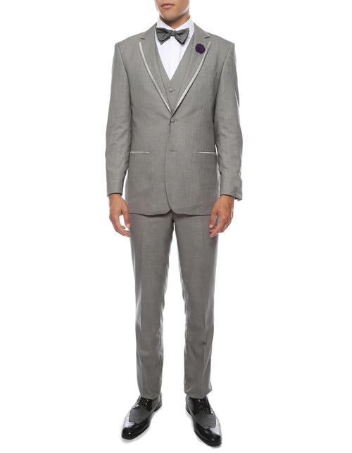 Designer Gray Prom Tuxedo - Grey Wedding Trim Tuxedo Suit