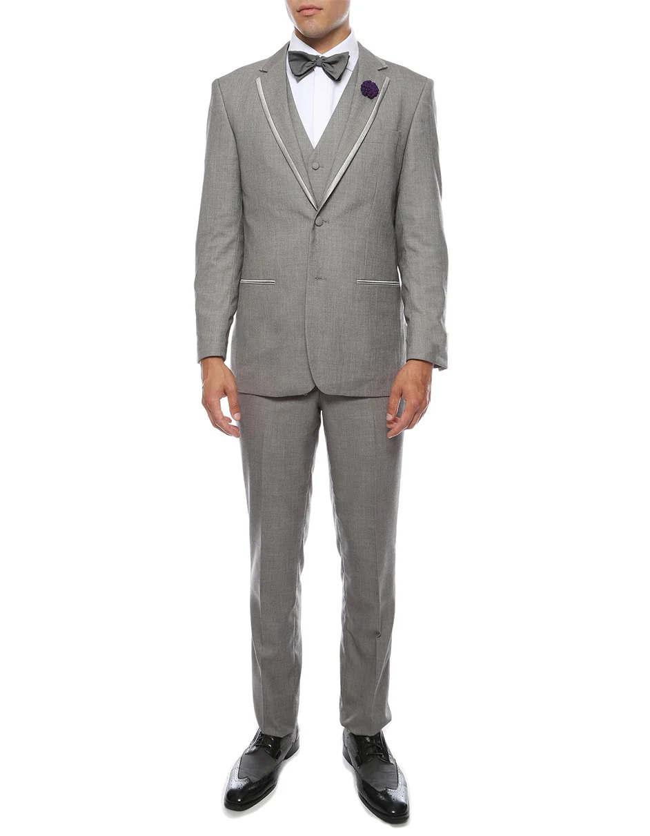 Designer Gray Prom Tuxedo - Grey Wedding Trim Tuxedo Suit