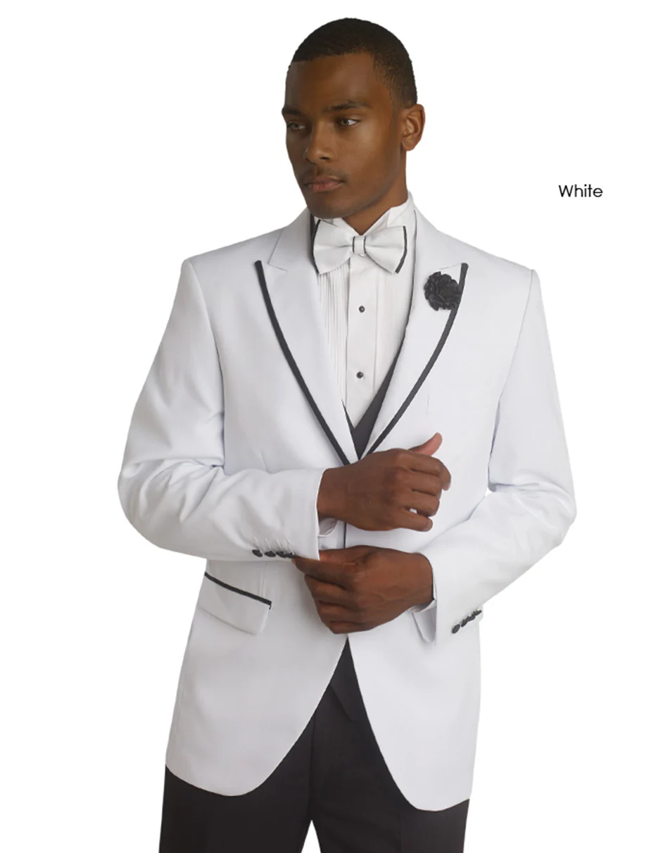White Prom Suit - White Prom Tuxedo Suits - White Wedding 1 Button Trim Tuxedo by PROMTUXEDO
