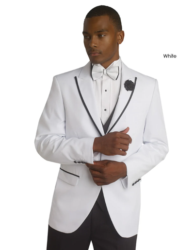 White Prom Suit - White Prom Tuxedo Suits - White Wedding 1 Button Trim Tuxedo by PROMTUXEDO