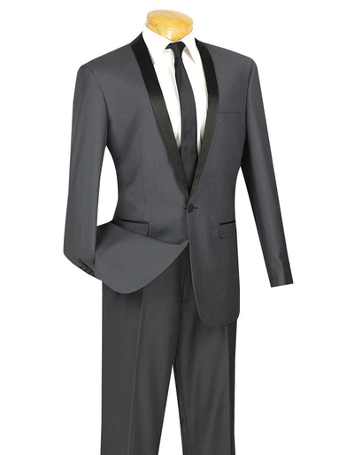 Designer Gray Prom Tuxedo - Grey Wedding Slim Suit