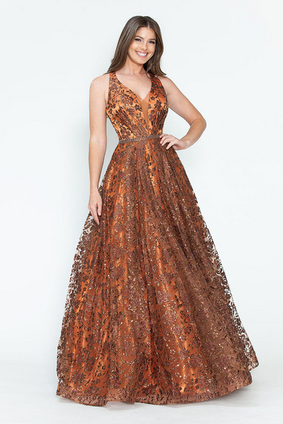Sequin Floral Lace-Up Back A-Line Gown Sparkly Sleeveless Prom & Formal Dress By Lenovia 8240