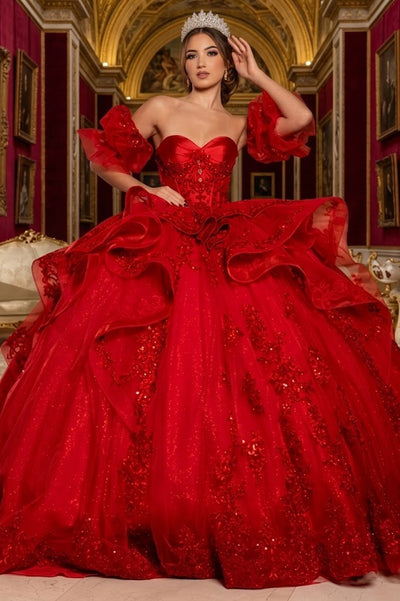 Quinceañera Ball Gown with Corset Bodice 3D Lace Appliqués & Detachable Train By Layla K LK289