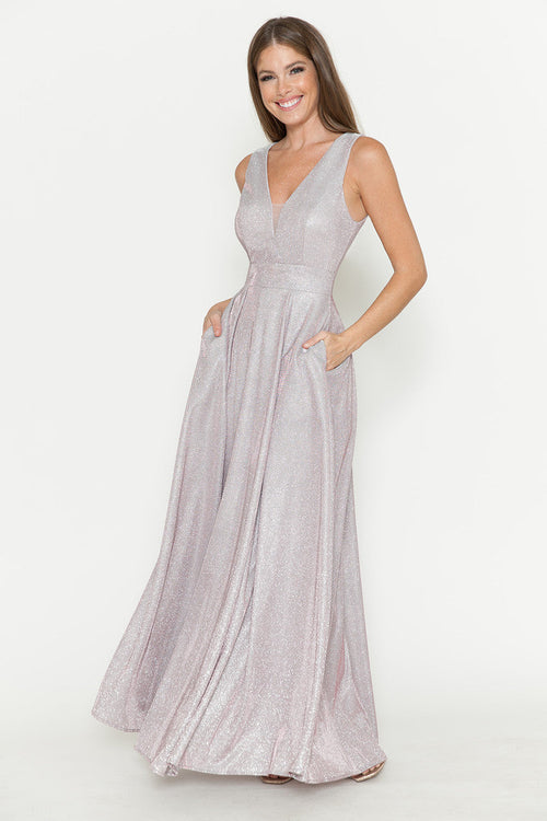 Lenovia 5256 Metallic Glitter Stretch Knit Sleeveless A-line Dress