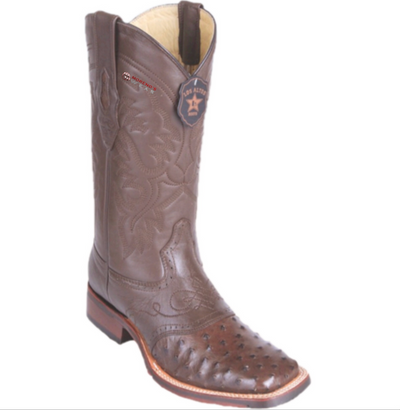 Menβs Los Altos Ostrich Boots With Saddle Wide Square Toe (Rubber Sole)