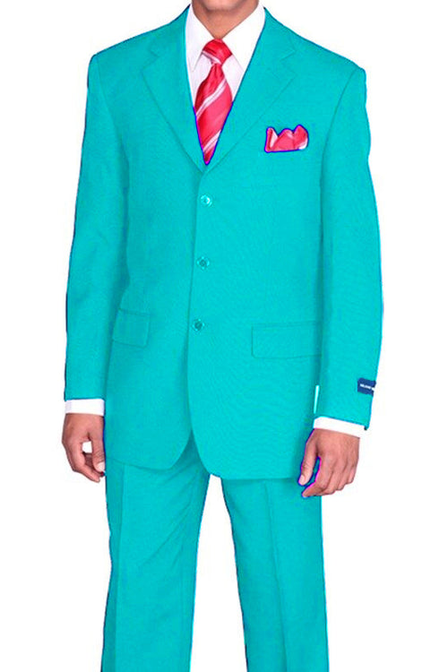 Mens 3 Button Classic Fit Poplin Suit in Sky Blue by Fortino Landiin