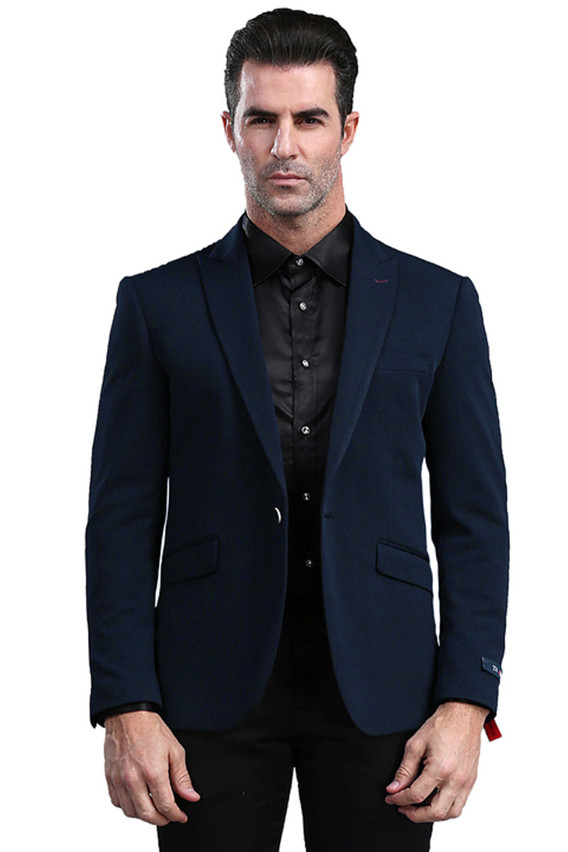 Men's Navy Blue Peak Lapel Skinny Fit Blazer from Tazio Suits