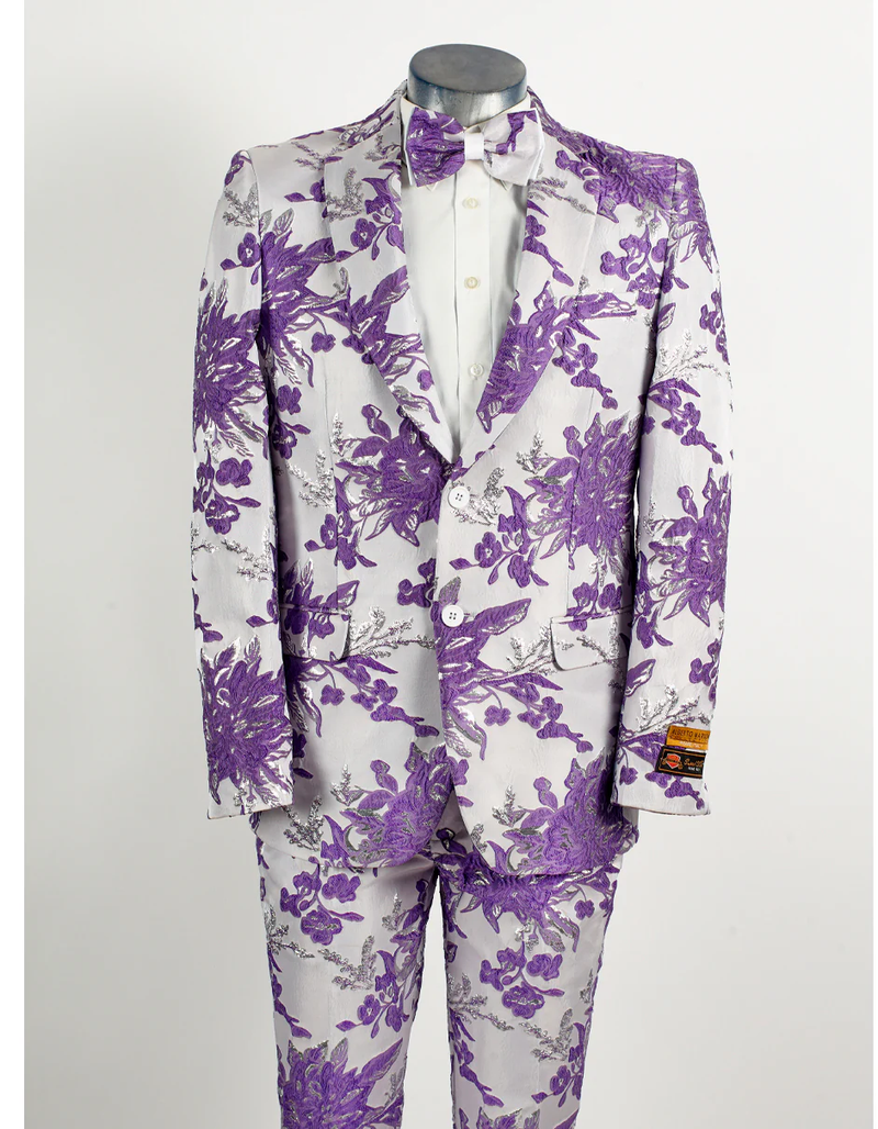 White Prom Suit - White Prom Tuxedo Suits - White Wedding Floral Paisley Tuxedo
