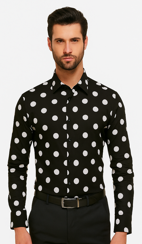 100% Cotton Dress Shirt Polka Dot Pattern Formal Or Casual Multi-color