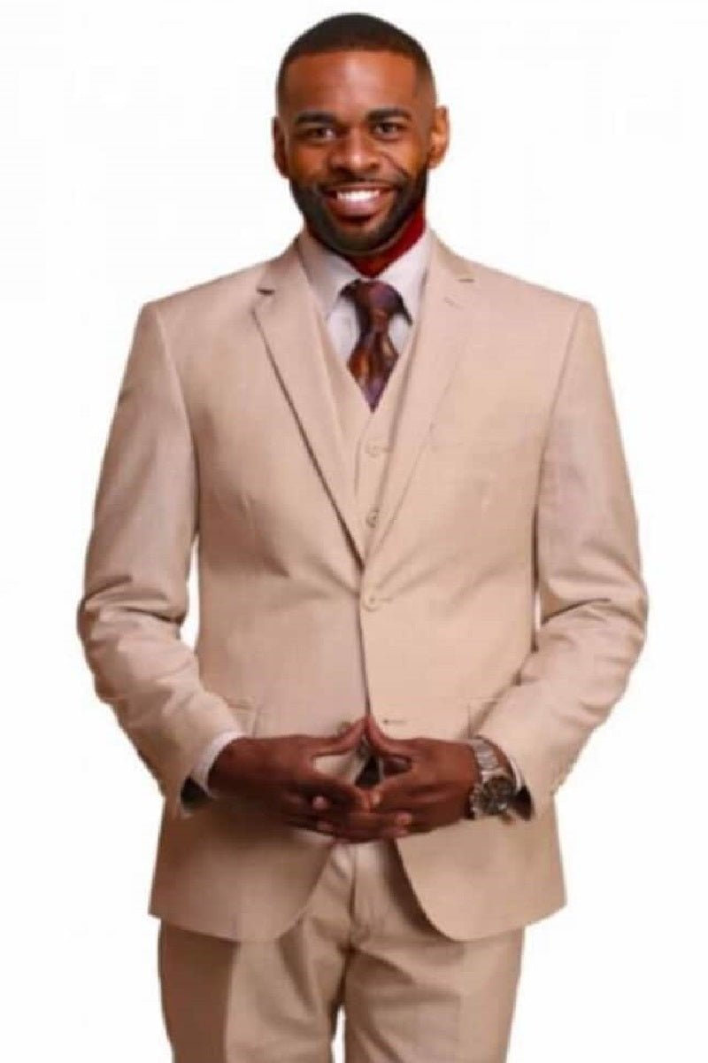 Mens Big and Tall Linen Suits - Beige Single Breasted Summer Fabric Suit – SuitUSA