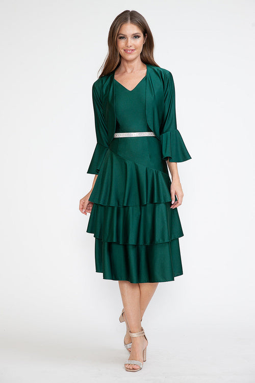 Lenovia 5283 Tiered Skirt Stretch Crepe 2-Piece Jacket Dress