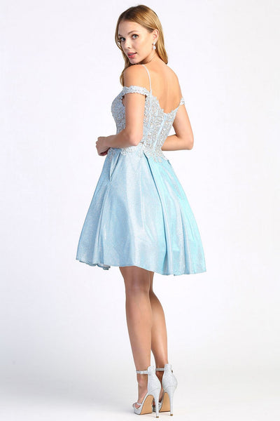Adora Design 1010 Off Shoulder Metallic Glitter Homecoming Dress