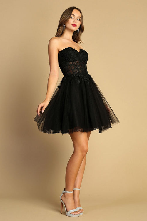 Adora Design 1047 Strapless A Line Layered Lace Cocktail Dress