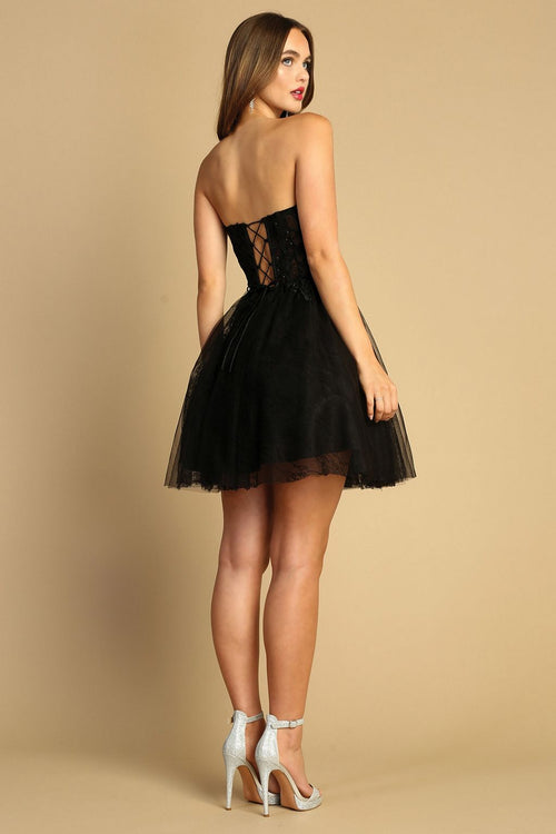 Adora Design 1047 Strapless A Line Layered Lace Cocktail Dress