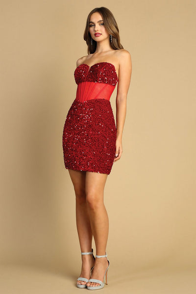 Adora Design 1049 Strapless Short Sequin Fitted Cocktail Dress