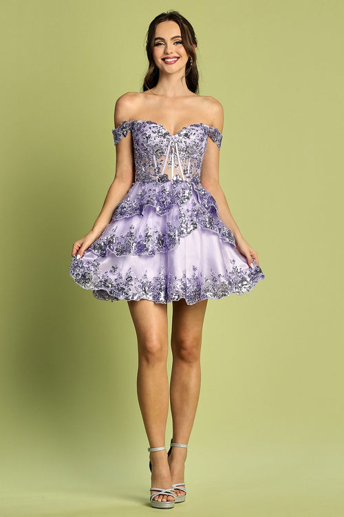 Adora Design 1051 Short Sequin Corset Tulle Homecoming Dress