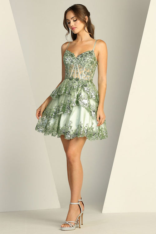 Adora Design 1056 Glitter Corset Tiered Short Homecoming Dress
