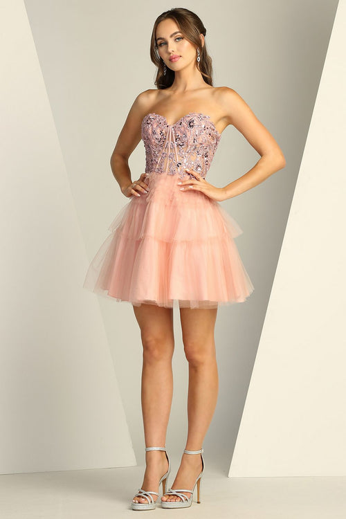 Adora Design 1059 Short Tulle Corset Layered A-Line Prom Dress