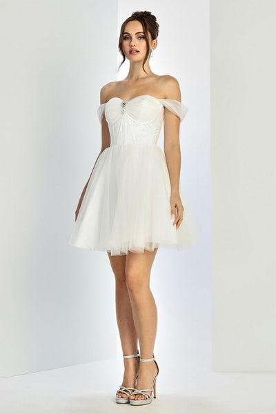 Adora Design 1060 Off Shoulder Glitter Tulle Short Bridal Dress