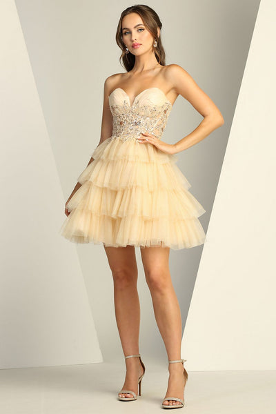 Adora Design 1062 Strapless Short Glitter Tulle Homecoming Dress