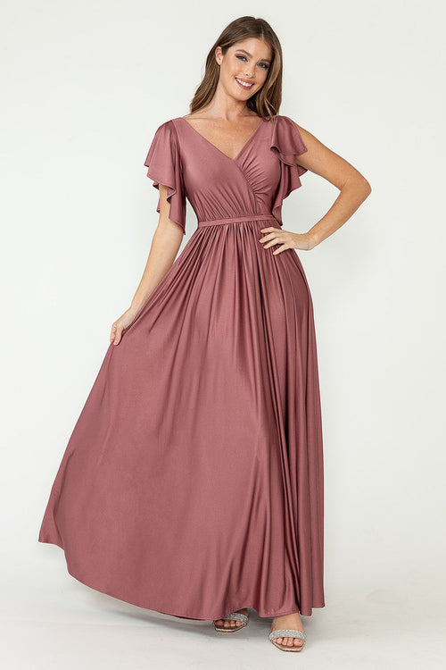 Lenovia 5277 Ruffled Short Sleeve V-Neck Stretch Dress