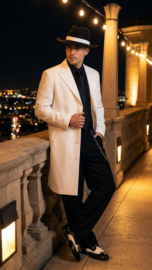 Men’s White Zoot Suit Gangster Style Outfit – White Jacket + Vest + Pants + Shirt & Tie Combo Package