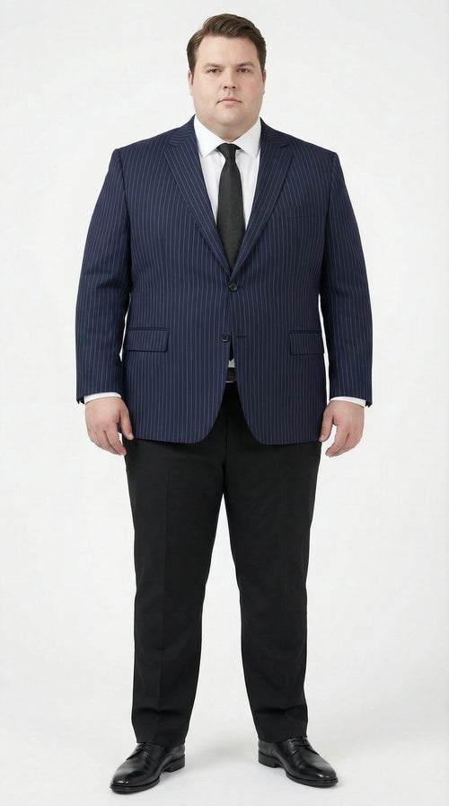 Men’s Navy Blue Pinstripe Blazer – Classic Tailored Formal Jacket for Business, Office and Professional Wear