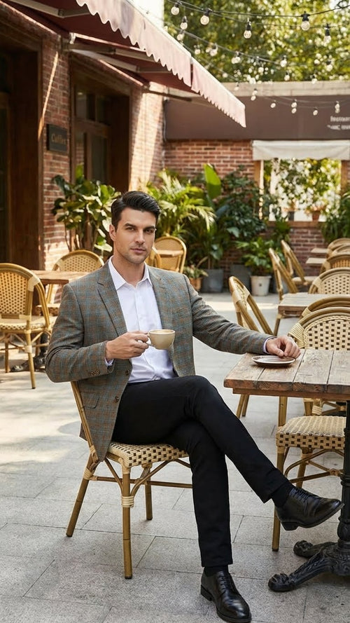 Men’s Green Brown and Teal Plaid Sport Coat - Tailored Fit Check Blazer Jacket - Tartan Sportcoat by USA Men's Outlet