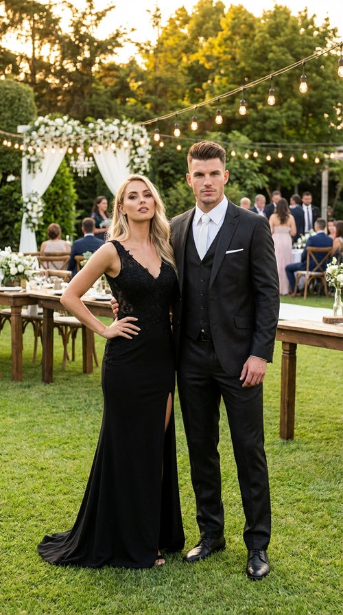 Men’s Black Three Piece Suit – Modern Fit 3PC Formal Suit with Vest for Wedding, Prom and Business Events Sharkskin Shiny Fabric