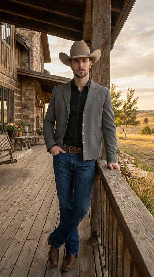 Mens Charcoal Gray Western Blazer β Cowboy Style Casual Jacket Classic Country Western Sport Coat