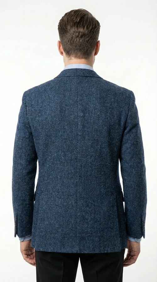 Mens Light Blue Tweed Blazer Sport Coat β Classic Herringbone Jacket Formal Business Casual Smart Outerwear in indigo cobalt blue