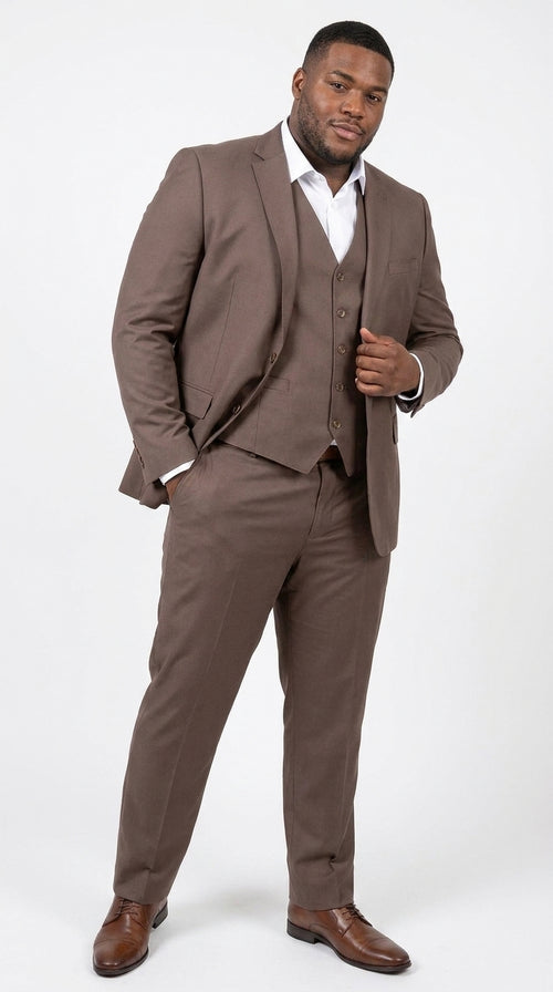 Men’s Zagarie Brand Light Brown Mocha 3-Piece Wool Suit – Modern Wedding, Business and Formal Suit with Pick Stitching