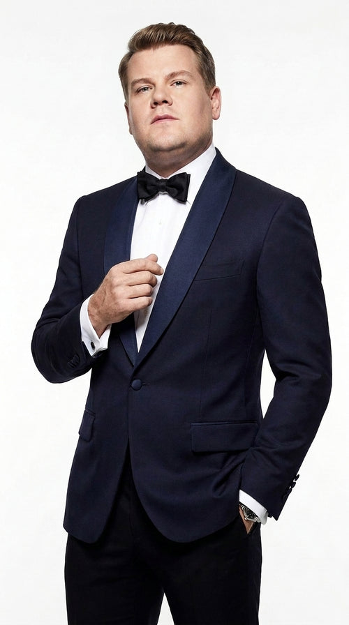 Men’s Navy James Bond Tuxedo Dinner Jacket – Satin Shawl Lapel Wedding, Prom and Black-Tie Blazer