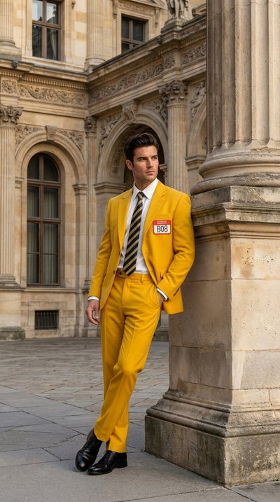 Menβs Beetlejuice Little Head Costume Yellow Suit β Shrinker Inspired 2 Piece Halloween Suit