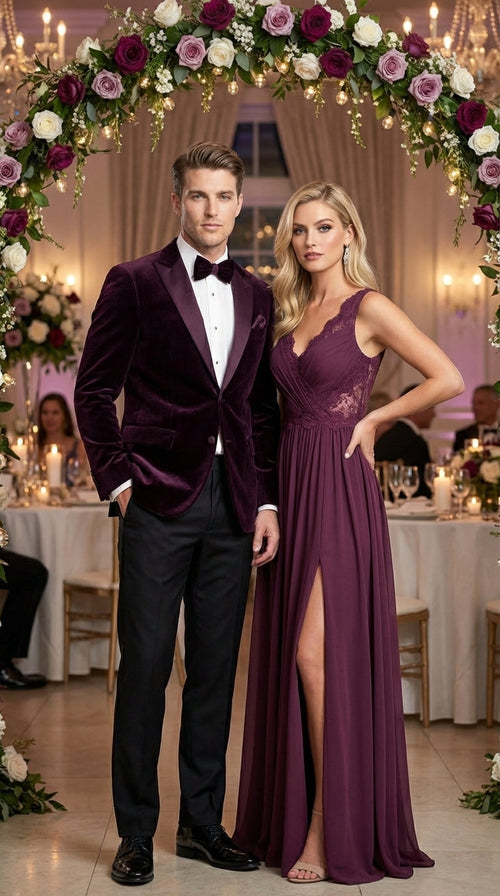 Mens Plum Eggplant Velvet Blazer Jacket – Luxury Velvet Dinner Jacket for Wedding, Tuxedo Events, Formal Parties in Burgundy Color