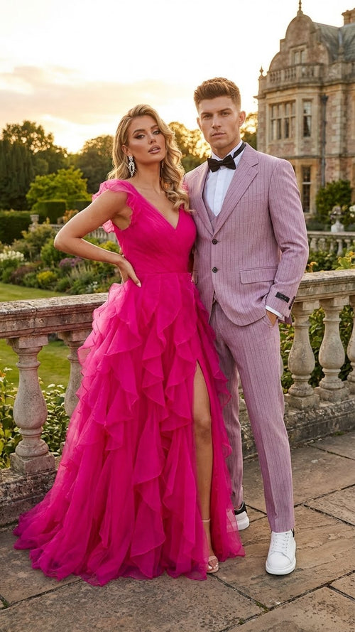 Men’s Dusty Rose Pink Pinstripe Three Piece Suit with Vest | Wedding and Party Formal Wear Prom or Church Suit