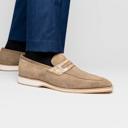 Zelli Meo 3 Taupe Suede Loafers with Genuine Crocodile Accent