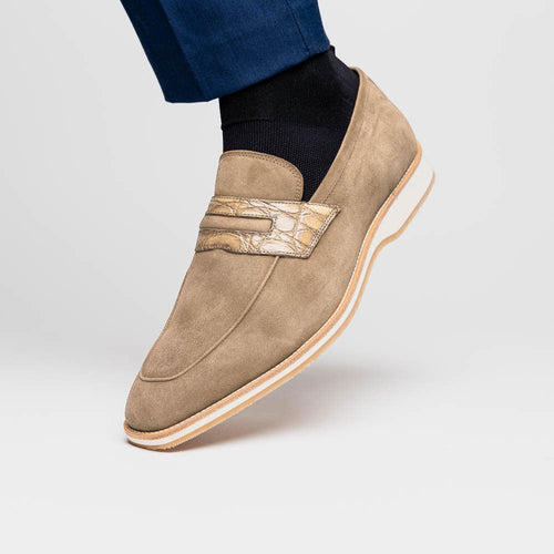 Zelli Meo 3 Taupe Suede Loafers with Genuine Crocodile Accent